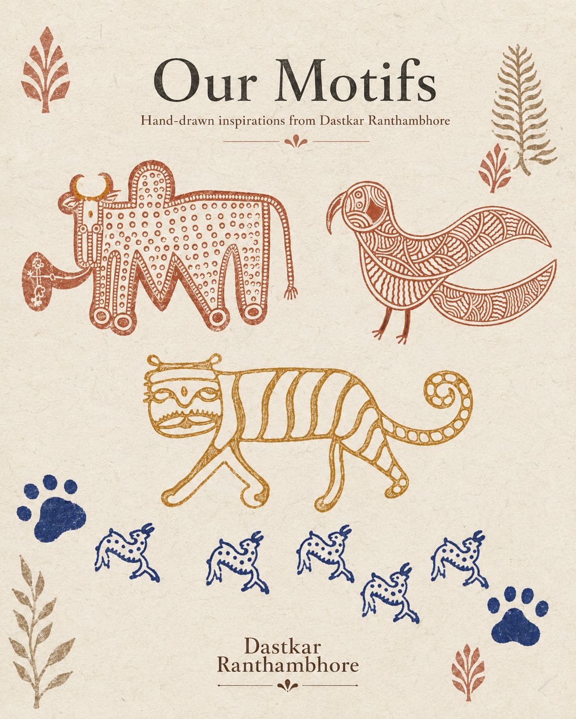 Our Motifs — hand-drawn inspirations from Dastkar Ranthambhore including tigers, birds, deer and camel motifs.