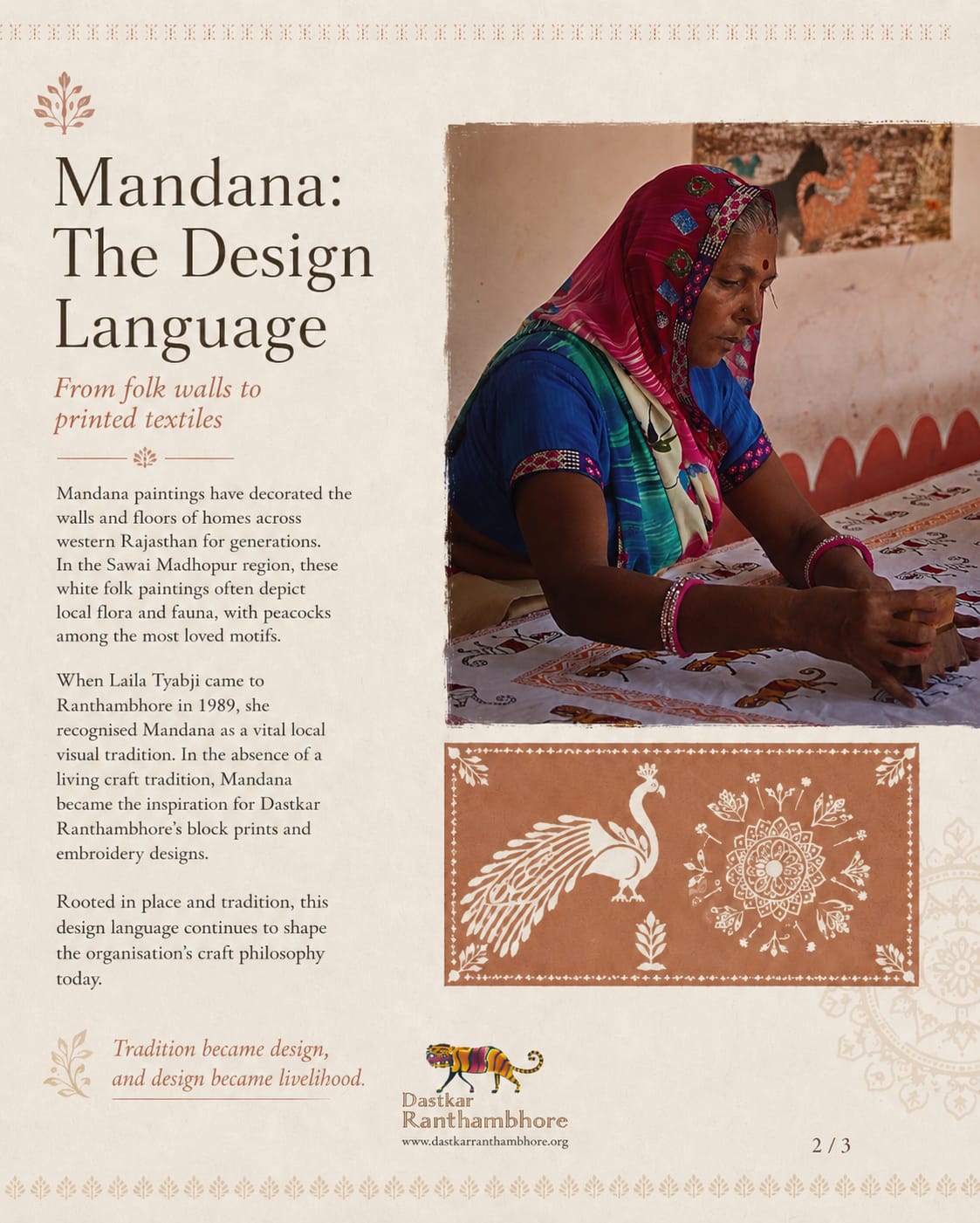 Mandana: The Design Language — from folk walls to printed textiles at Dastkar Ranthambhore.
